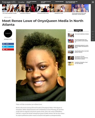 OnyxQueen Media CEO is featured in Voyage ATL Magazine